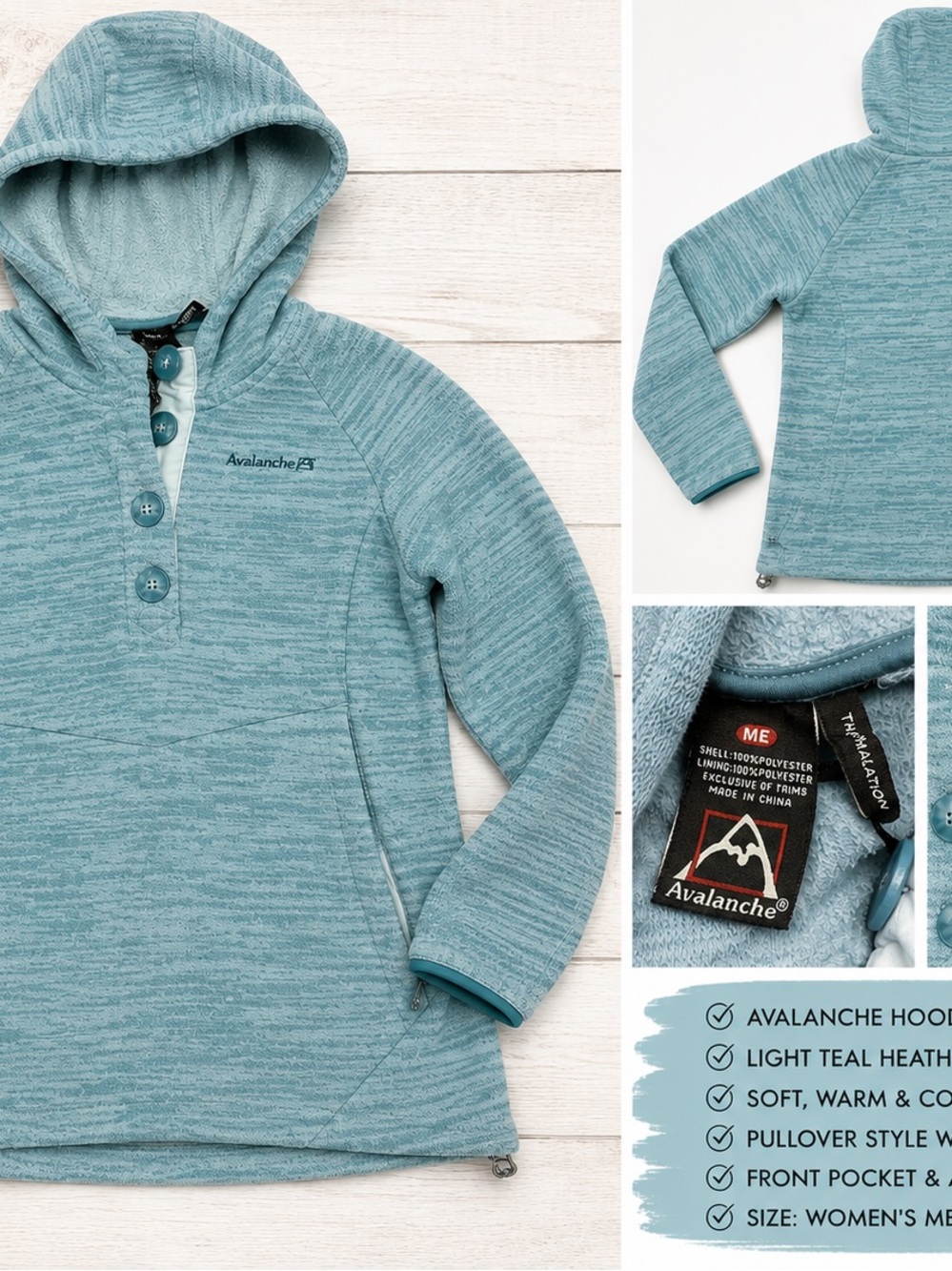Avalanche Teal Fleece Lined Pullover Hoodie M